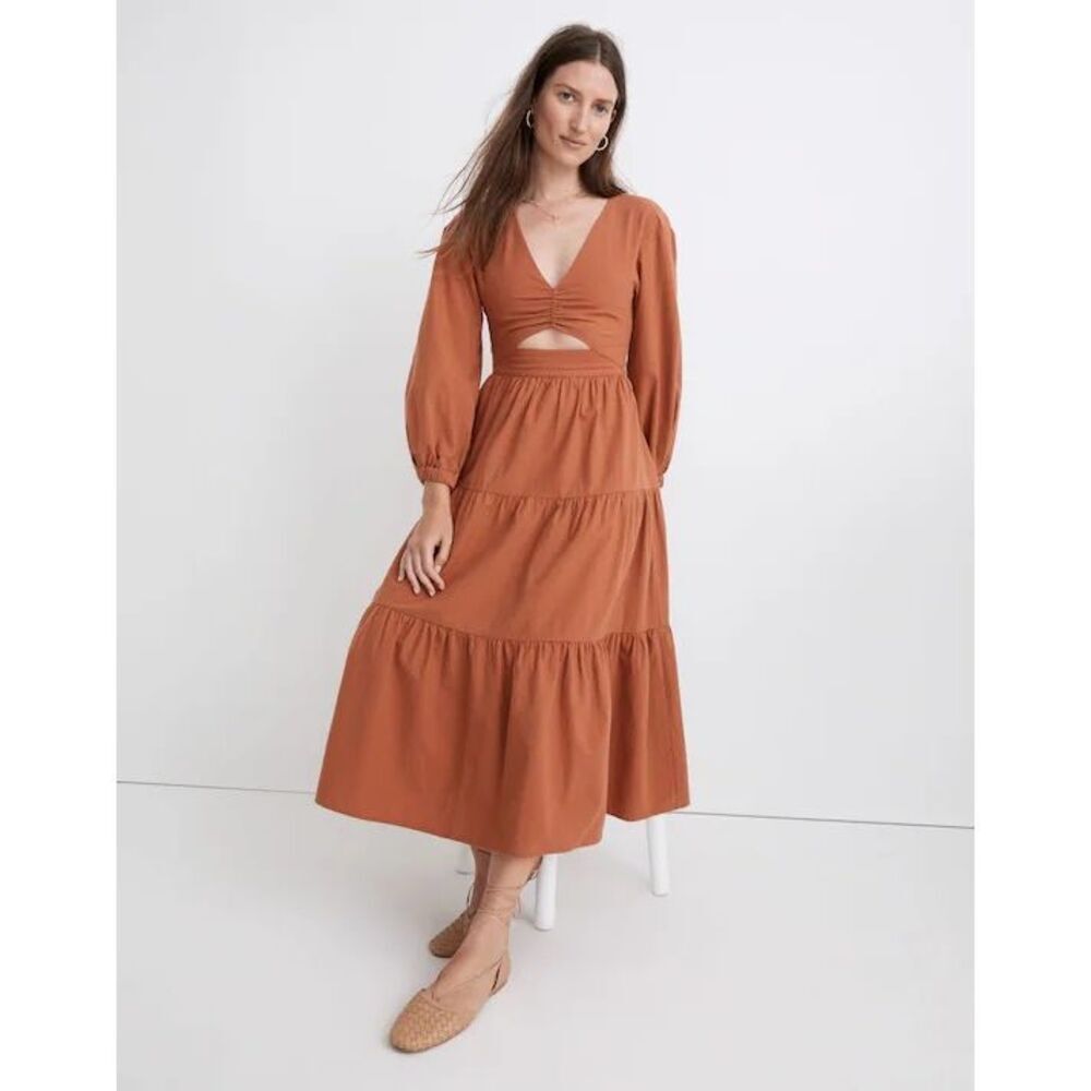 Madewell Crepe Cutout Midi Dress in Earthen Red Size 4
